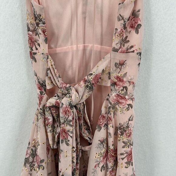 Lucy in the Sky Pink Floral Print Tie-Back Mini Dress Small - Picture 10 of 11